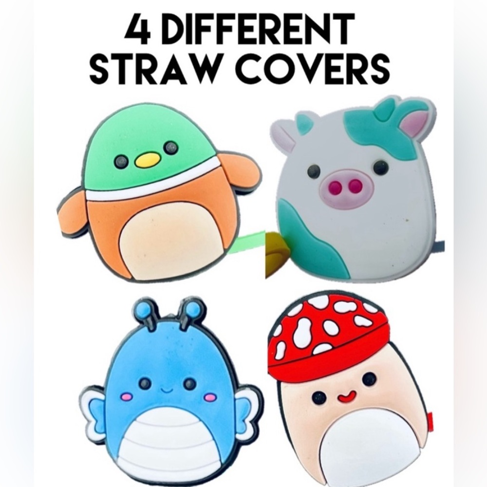 Squishmallows Straw Covers 4 Different Characters Nontoxic Silicone New